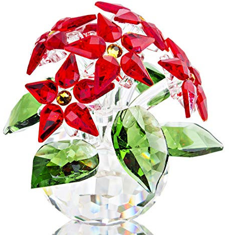 H&D Hyaline&Dora Figura de flor de Pascua de cristal, adorno de flor de ensueño de cristal, 6 ramas, color rojo