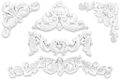 Ornament aus PU - große Auswahl, 225x570mm Stuck, stoßfeste Deko schnitzerei - Verzierung für Wand und Deck (A651)