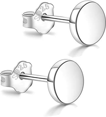 18K Weißgold plattierte Ohrstecker Silber 925, Silber Ohrringe Damen 3mm-10mm Optionen, Rund Hypoallergener Schmuck für Herren mädchen (5mm)