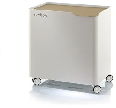 DON HIERRO - Cubo de basura reciclaje ECOBOX, con ruedas y cierre suave, 60 litros-Arena
