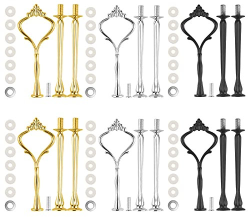 6 Set Cake Stand Fittings Kits Tiered Tray Hardware for Wedding Party Making Resin Cupcake Dessert Platter Serving Stand (Gold, Silver, Black)