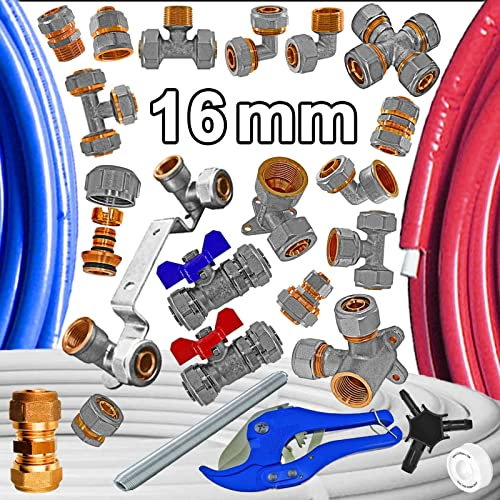 16er Schraubfittings für Aluminium Mehrschichtverbundrohr 16 x 2,0mm - Kugelhahn mit Flügelgriff rot