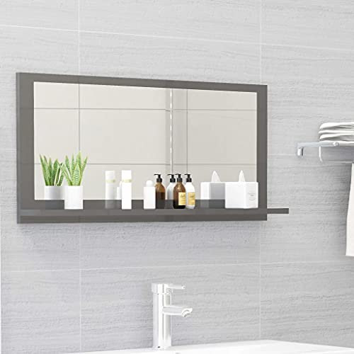 KTHLBRH (Blitzlieferung) Spiegelschrank Bad Ablagen Badezimmer Hängeschrank Badspiegel Badspiegel Hochglanz-Grau 80x10,5x37 cm Spanplatte