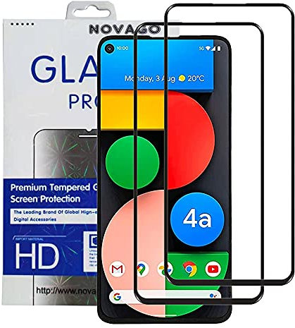 NOVAGO Compatible avec Google Pixel 4A 5G- Pack de 2 Films Protection Écran en Verre trempé Résistant couvre tout l'écran (Noir)