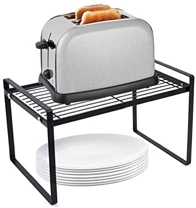 Spesh Kitchen Cupboard Shelf Organiser 33x21x18cm Countertop Storage Shelf Insert Metal Wire Spice Rack for Kitchen Bedroom Bathroom(Black)