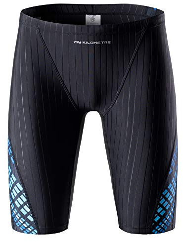 MY KILOMETRE Jammer Swimsuit Mens Solid Swim Jammers Endurance Long Racing Training Swimsuit Black-Blue XXL