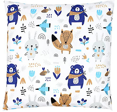 TupTam Kissenbezug Gemustert Bunte Kissenhüllen Dekokissen für Baby und Kinderzimmer, Farbe: Bärchen mit Schals, Größe: 80 x 80 cm