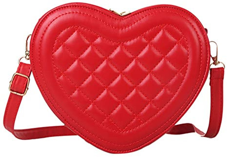 AMZLORD Fashion Herztasche Rot Damen PU Crossbody Handtasche mit Rhombischem Muster, Schultertasche for Arbeit, Party, Shopping, Valentinstag, Geburtstag