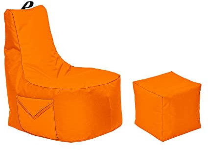 Momiralland Big Gamer Sitzsack mit Lehne Sitzkissen Beanbag BodenKissen Sessel In- & Outdoor geeignet Gaming mit PC Xbox & Playstation (Orange)