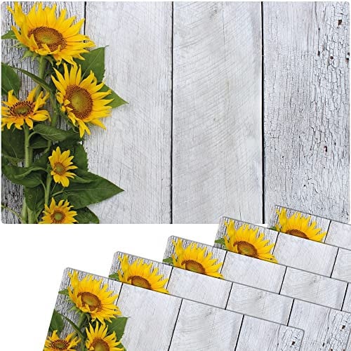 Tischsets 6er als abwaschbare Sommer Tischdeko - Platzsets Landhaus Sonnenblumen Blumen als Tischuntersetzer - Platzdeckchen als Tischunterlage für Esstisch Wohnzimmer Tisch