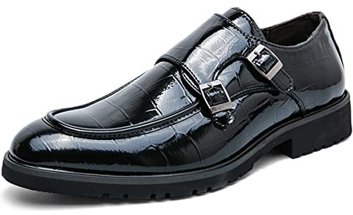 Zaylee Herren Mönchschuhe Abendschuh Mokassins Schuhe Leder Schnürhalbschuhe Business Formale Herrenschuhe,EU45-Schwarz