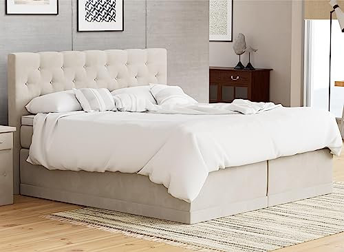 AUKONA Boxspringbett Helena 120x200, Creme H3, 7 Zonen Taschenfederkern-Matratze, H2 H3 H4, Komfortschaum-Topper, Lieferung und Aufbau kostenlos