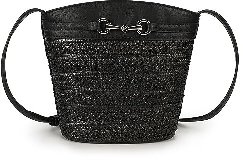 Gladdon Kleine Stroh-Geldbörsen für Damen, Mini-Schultertaschen aus Stroh, für Damen, Crossbody, geflochtene Geldbörse, kleine Clutch, Rattan-Tasche, Schwarz, Schwarz , Small