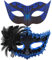 SIQUK Couple Masquerade Masks Sequins Venetian Party Mask Plastic Halloween Costume Mask Rhinestone Mardi Gras Mask for Couples Women and Men, Black and Blue