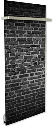 ILO/Sèche Serviette Électrique Rayonnant Mural /750w/ +28 Motifs, Esthétique/2 Barres Incluses/Extra Plat Verre/ IP44/ Vertical/WI-FI Connecté, Silencieux,Éco/Made In France/Briques noires