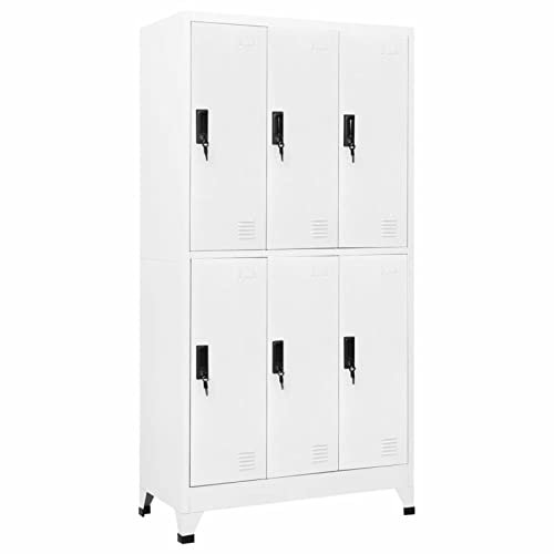 Keketa Schließfachschrank mit 6 Fächern Metallschrank Spind Umkleideschrank Lagerschrank Metallspind Kleiderschrank Mehrzweckschrank für Büro Wohnzimmer Weiß 90x45x180 cm Stahl
