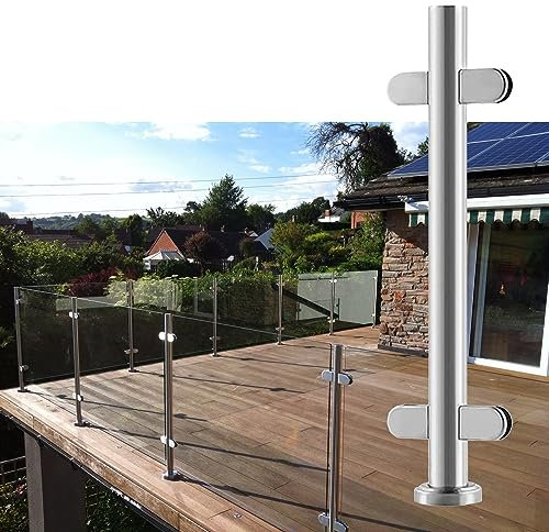 Geländerpfosten Glashalter Glasklemme Glasdeck-Geländerpfostensystem, Edelstahl Treppengeländer mit Glasklemme und stabilem Sockel, Silber Metall Balustrade für Treppen, Terrassen, Gärten, Balkon ( Co