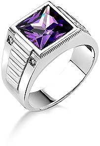 BySilverStone Jewelry Amethyst-Stein-Siegelring Für Männer Aus Sterlingsilber, Großer Quadratisch Geschliffener Amethyst-Steinring Für Papa, Großer Klarer Amethyst-Cocktailring