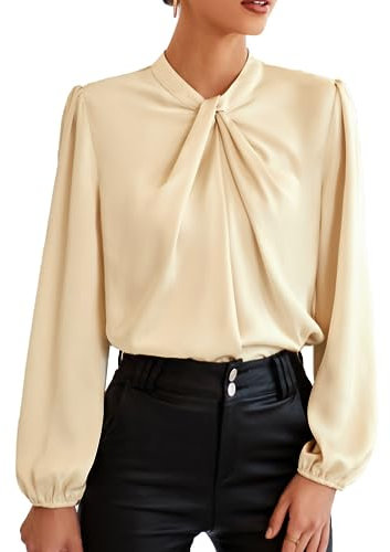 GRACE KARIN 2023 Long Tops to Wear Knotted Neck Long Sleeve Shirt Women Festival Party Daily Outing Blouse Champagne XXL