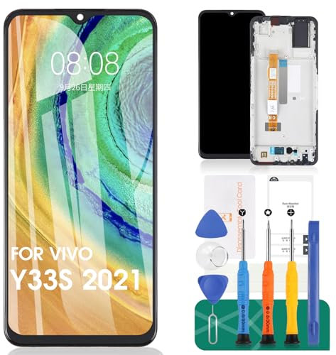 Ersatz-LCD-Display für Vivo Y33S 2021 für Vivo Y33S Touchscreen V2109 Digitizer (Schwarz, mit Rahmen)