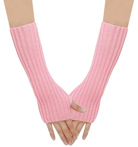 SJTJSPX Armstulpen Damen Mädchen Handschuhe Lange Handstulpen Fingerlose Winterhandschuhe Halbfinger Strickhandschuhe Einfarbig Armwärmer Stretch Pulswärmer Armlinge für Büro Tippen Computer