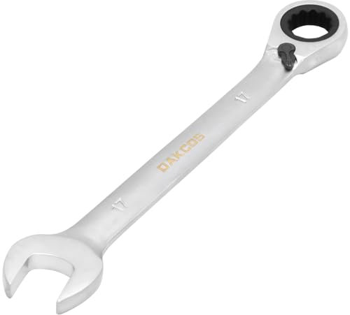 DAKCOS Llave Combinada con Carraca Trinquete Reversible de 17mm CR-V con acabado cromado mate