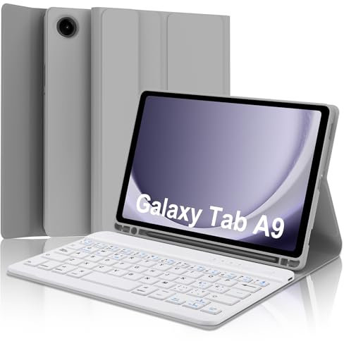 IVEOPPE Funda Con Teclado Samsung Galaxy Tab A9 8.7 Pulgadas 2023, Teclado Español Ñ Bluetooth Desmontable, Gris Claro