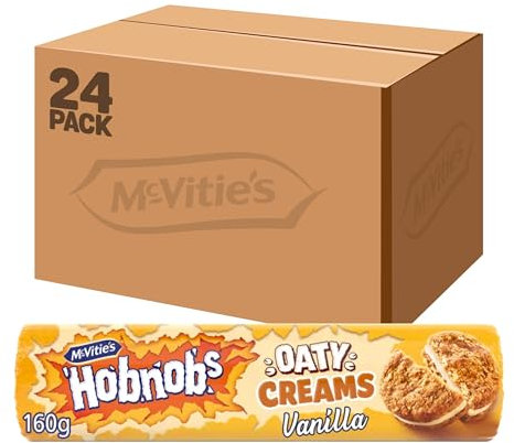McVitie's Hobnobs Oaty Creams Vanilla Flavoured Biscuits, 160g (Pack of 24)