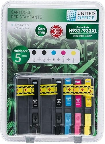 United Office Druckerpatronen Set Multipack für HP Tintenpatronen mit Chip 932/933XL für OfficeJet 6100 7110 7612 6600 7510 6700 7610 | 932 933 XL