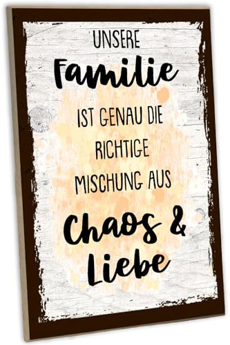 schilderkreis24 - Holzschild Unsere Familie Richtige Mischung Chaos Liebe Wanddeko Zuhause 28x19 cm Geschenk für Familienmitglieder