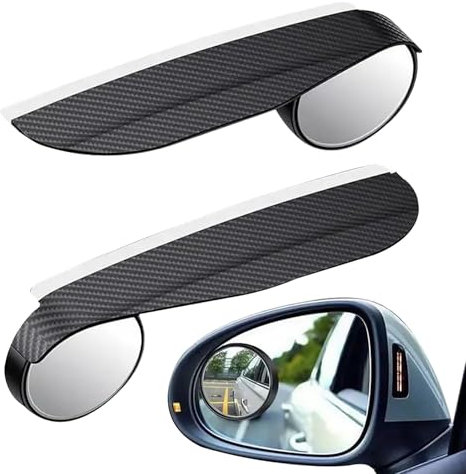 ANBOO 2 in 1 Auto Rückspiegel Regenschutz mit Toter-Winkel-Spiegel, Universal 360 ° Einstellbar Kohlefaser Auto Regen Visier Guard Selbstklebende Autozubehör für Autos, SUVs, LKWs (2 Stück)