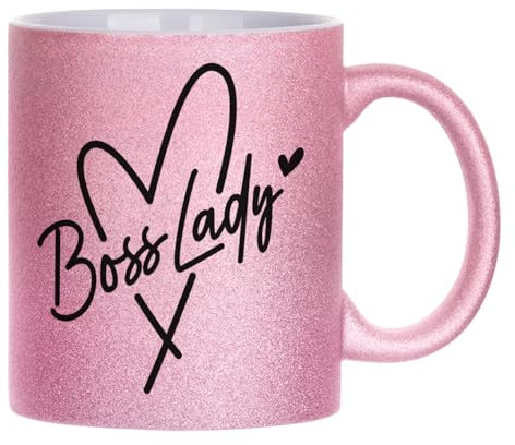 Boss Lady Glitter Mug - Funny Novelty Gift Silly Present Mug Birthday Christmas for Mum Dad Friend Sister Brother Grandparents for Man Woman Secret Santa Work Quotes