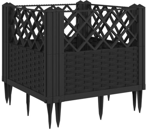 Hochbeet aus PP, Rattan-Optik Gemüsebeet Kräuterbox Pflanzkasten Blumenkasten Blumenbeet für Balkon & Garten, Schwarz 43,5x43,5x43,5 cm