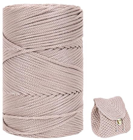 ZHANGXIAOMIN Polyester Garn 3mm X 225m,Makramee Garn 3mm,Makramee Band,Polypropylene Yarn,Geflochten Makramee Schnur Farbig,garn Zum Häkeln Für Stricken,Dekoration DIY Handwerk (Flachs)