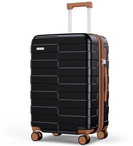 Vipbox Koffer Mittelgroß Hartschale 65cm (3 Jahre VIP-Service) Erweiterbar Polycarbonat Leicht Reisekoffer Ultra-Langlebige Trolley Handgepäck mit 4 Rollen und TSA Schloss, Premium Schwarz