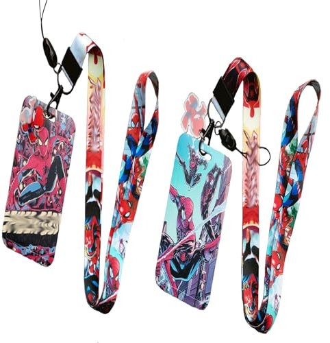 2 Pièces Porte Badge avec Cordon, Dessin Animé Porte-Badges, Porte Badge Tour de Cou, Lanière Porte Carte pour Carte D'Identité,Carte de Bus,Fournitures Scolaires de Bureau