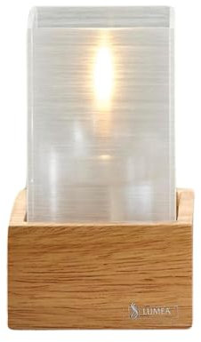 Lumea 1008/1093 Tischlicht Nova weiß mit Unterteil aus Holz inkl. Flüssigwachskerze und Stabfeuerzeug | Windlicht Acryl inkl. Kerze & Feuerzeug | Brenndauer 40 Std. | Indoor & Outdoor, Höhe: 13 cm