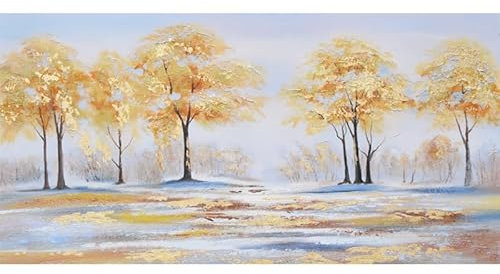 LCDIUDIU Ölbilder Auf Leinwand Handgemalt,Ölgemälde für Wohnzimmer Ungerahmt,Modernes Abstraktes Handgemaltes Goldfolien-Glücksbaum-Landschaftsbild, Luxus Kunstwerk für Schlafzimmer, Büro, Zu