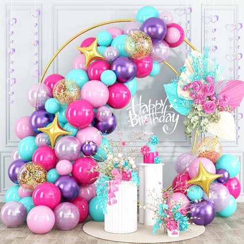 HILAVO Ghirlanda a palloncino rosa viola turchese blu macarons rosa metallizzato viola party palloncini ghirlanda oro coriandoli e stren palloncino in pellicola per ragazze compleanno baby shower