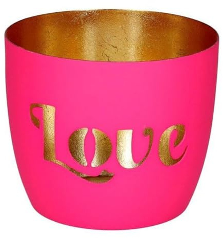 Gift Company Madras, Windlicht, M, Motiv: Love, hot pink/Gold