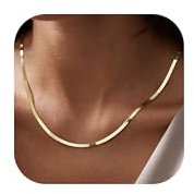 Goldkette für Damen im Trend – Choker-Halskette mit Verschluss aus 925er Sterlingsilber, 14 Karat vergoldet, dünn, schlicht, 3 mm, Fischgrätenmuster, anlaufgeschützter Goldschmuck für Damen, 14 Zoll