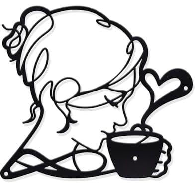 nbeads Kaffee Metall Wandkunst, 25.2x22.7cm Frau Schwarze Silhouette Wanddekoration Modern Wandkunst für Wohnzimmer Schlafzimmer Küche Coffee Shop
