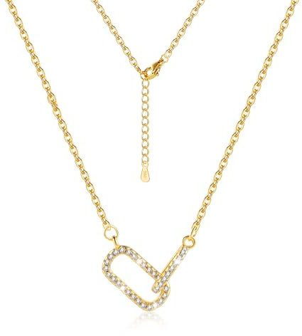 ALEXCRAFT Gold Halskette für Damen, Doppel Runde mit Diamant Anhänger Halskette Charm Anhänger Verstellbarer Halskette Diamant Schlüsselbeinkette Zarte Schmuck Geschenk für Hochzeitsfeiern