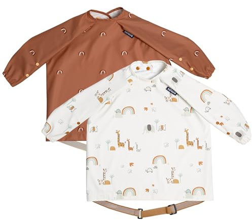 BIBaDO - Baberos de manga larga para bebés - Niños pequeños de 6 a 36 meses - Babero de destete - Fácil de limpiar y tela suave - Se fija a la silla alta y mesas - Impermeable - Lavable a máquina -