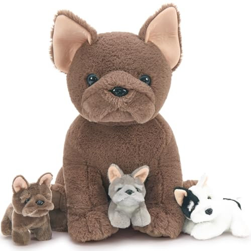 MorisMos 4 stücke Hund Kuscheltier XXL Set, 50cm hoch riesen Französische Bulldogge plüschtier stofftier mit 3 Baby im Bauch, groß Hund Baby Kinder Geburtstag Geschenk