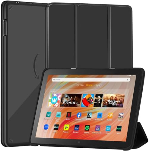 Funda delgada para tablet Amazon Kindle Fire HD 10 y 10 Plus (10.1 pulgadas 13ª/11ª generación 2023/2021), funda de piel sintética con soporte triple, parte trasera transparente, doble ángulo, carcasa