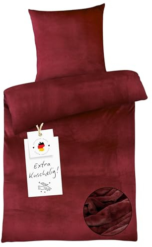 Carpe Sonno Cashmere Touch Bettwäsche 155x220 cm Winter – Rot | Kuschelige Winterbettwäsche aus Teddy-Fleece-Plüsch | warm & flauschig | Deckenbezug + Kissenbezug 80x80