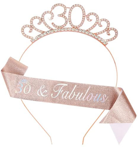 30th Birthday Decoration for Women,Rose Gold Birthday Sash and Headband for Girl Women's 30th Birthday Party Decor