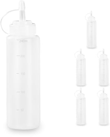 Squeeze Flasche mit Kappe 6 Stück – Plastik Saucenflasche 240ml – Dosierflasche für Gewürze, Ketchup, Senf, Mayo, Olivenöl – Klar, 8oz