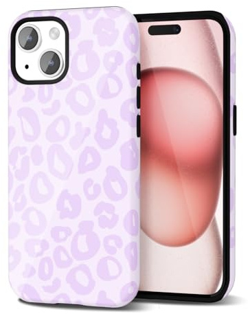 Svanove Cheetah Print Phone Case for iPhone 15, Girly Cute Leopard Case for Women, Luxury Trendy Retro Cool Animal Print Design, Aesthetic Pattern Y2k Slim Hard Shell Plastic Cover, Purple Lilac